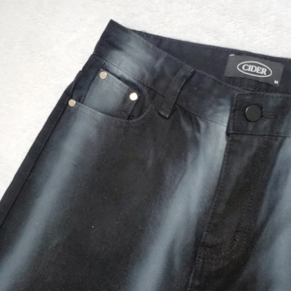 Cider | Black Faded Striped High Waist Wide Leg Jeans - Picture 5 of 7
